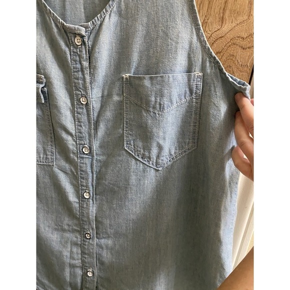 Rag & Bone Jean Womens Button Sleeveless Tank Top Blue Cotton Distress Denim L - Picture 5 of 8